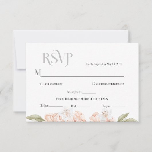 Carte de réponse de mariage florale pêche douce (Devant)