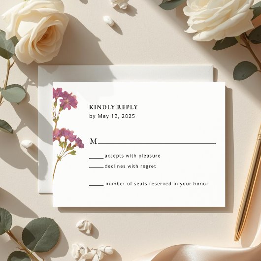 Carte de réponse de mariage florale Petunia Violet