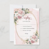 Carte de réponse de mariage florale rose doré élég (Devant)