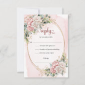 Carte de réponse de mariage florale rose doré roma (Devant)