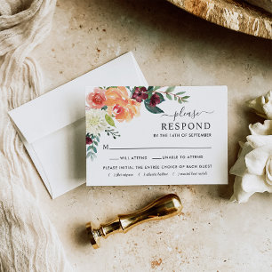 Carte de réponse de mariage florale rose et Bourgo