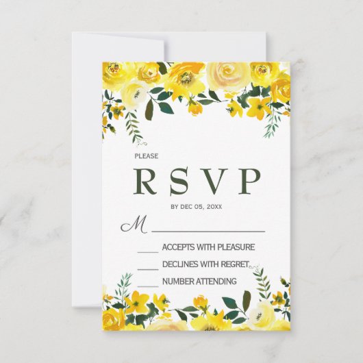 Carte de réponse de mariage florale rose jaune élé (Devant)