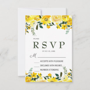 Carte de réponse de mariage florale rose jaune élé