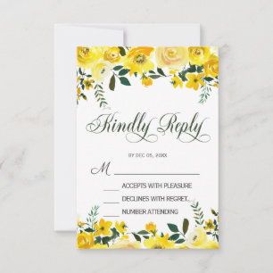 Carte de réponse de mariage florale rose jaune élé