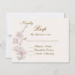 Carte de réponse de mariage florale rose pâle élég
