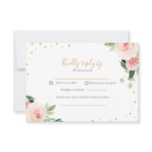 Carte de réponse de mariage florale rose paon or r