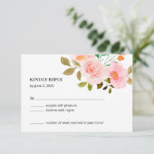 Carte de réponse de mariage florale Rose Pêche (Debout devant)