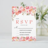 Carte de réponse de mariage florale rose pêche pas (Debout devant)