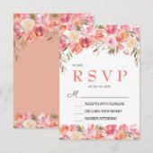 Carte de réponse de mariage florale rose pêche pas (Devant / Derrière)