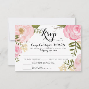 Carte de réponse de mariage florale rose vintage m