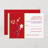 Carte de réponse de mariage florale rouge, violett (Devant / Derrière)