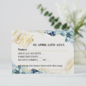 Carte de réponse de mariage florale rustique bleu  (Debout devant)