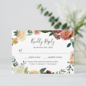 Carte de réponse de mariage florale rustique en bo (Debout devant)