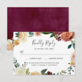 Carte de réponse de mariage florale rustique en bo (Devant / Derrière)