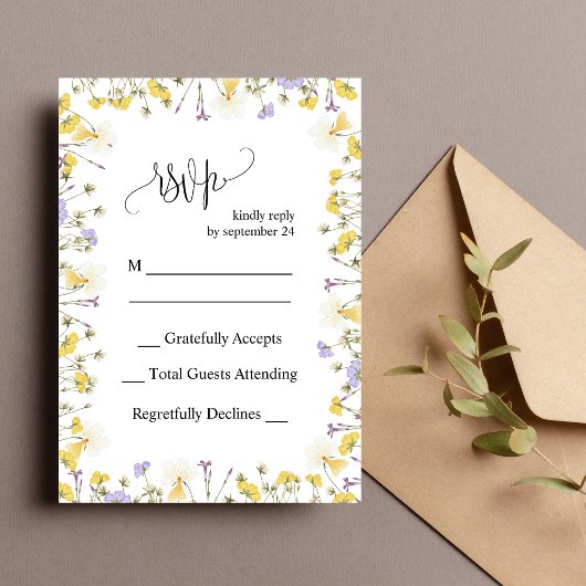 Carte de réponse de mariage florale rustique perso