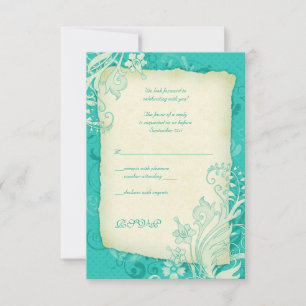 Carte de réponse de mariage florale turquoise et i