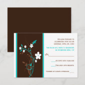 Carte de réponse de mariage florale turquoise, mar (Devant / Derrière)
