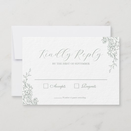 Carte de réponse de mariage florale vert sauge sim (Devant)