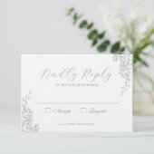 Carte de réponse de mariage florale vert sauge sim (Debout devant)