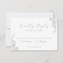 Carte de réponse de mariage florale vert sauge sim