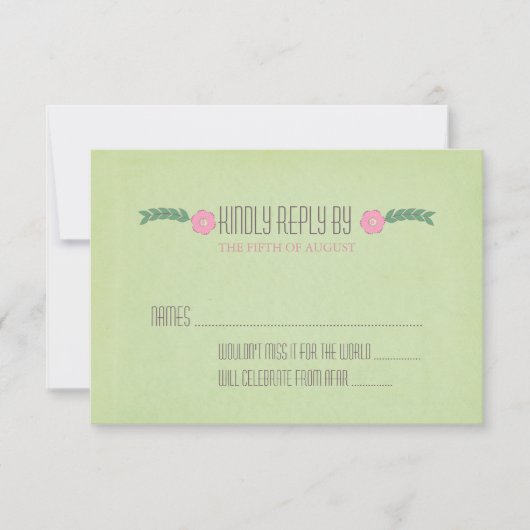 Carte de réponse de mariage florale verte et rose  (Devant)