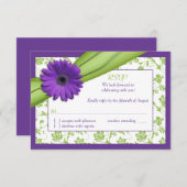 Carte de réponse de mariage florale verte et viole (Devant / Derrière)