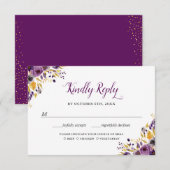 Carte de réponse de mariage florale violet prune (Devant / Derrière)