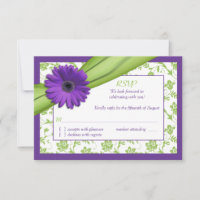 Carte de réponse de mariage florale Violet Vert Da