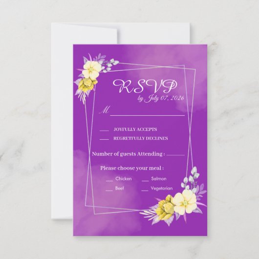 Carte de réponse de mariage florale violette (Devant)