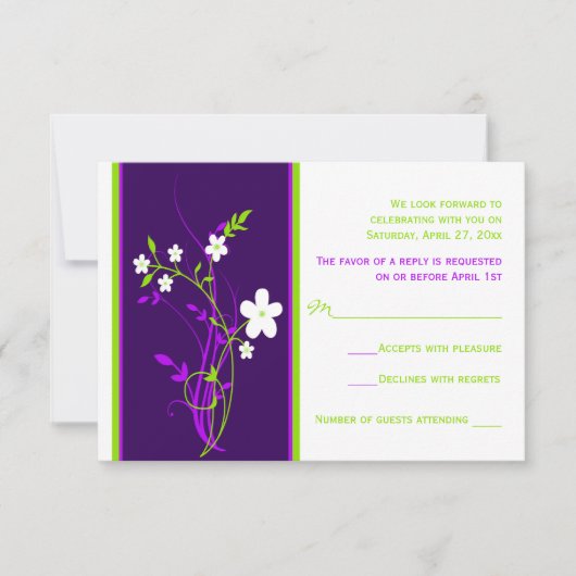 Carte de réponse de mariage florale violette, citr (Devant)