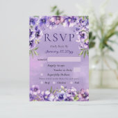 Carte de réponse de mariage florale violette éléga (Debout devant)