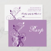 Carte de réponse de mariage florale violette, lila (Devant / Derrière)