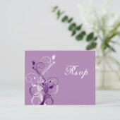 Carte de réponse de mariage florale violette, lila (Debout devant)