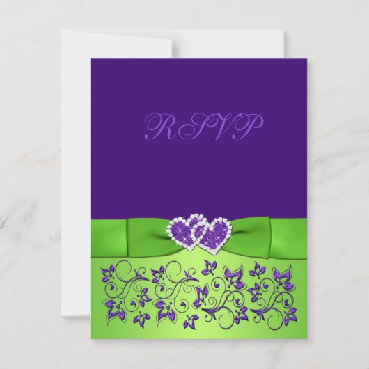 Carte de réponse de mariage florale violette verte (Devant)