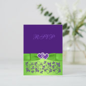 Carte de réponse de mariage florale violette verte (Debout devant)