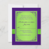 Carte de réponse de mariage florale violette verte (Dos)
