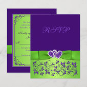 Carte de réponse de mariage florale violette verte (Devant / Derrière)