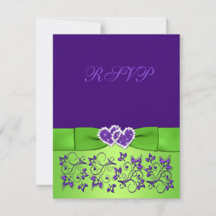 Carte de réponse de mariage florale violette verte