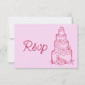 Carte de réponse de mariage gâteau rose avec QR Co (Devant)