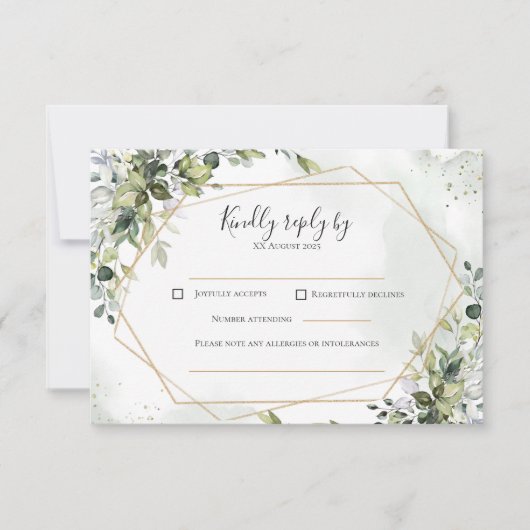 Carte de réponse de mariage géométrique eucalyptus (Devant)