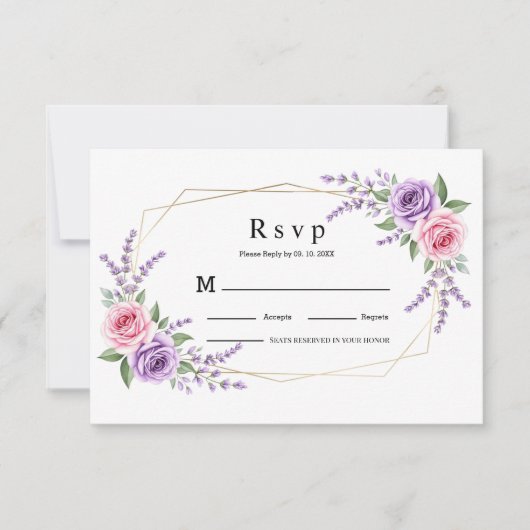 Carte de réponse de mariage géométrique rose lavan (Devant)