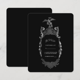Carte de réponse de mariage gothique argentée orné