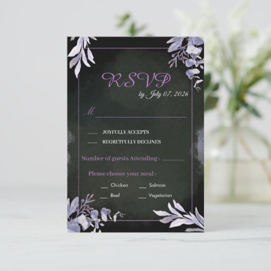 Carte de réponse de mariage gothique florale lavan (Debout devant)