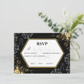 Carte de réponse de mariage gothique noir et or (Debout devant)
