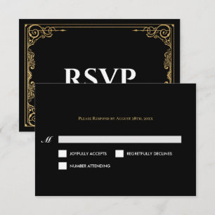 Carte de réponse de mariage gothique noir et or él