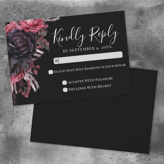 Carte de réponse de mariage gothique noir rouge