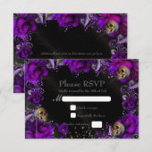 Carte de réponse de mariage gothique Roses & Crâne (Devant / Derrière)