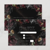 Carte de réponse de mariage gothique Roses Noires  (Devant / Derrière)