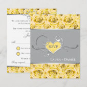 Carte de réponse de mariage Gray, Yellow Roses (Devant / Derrière)