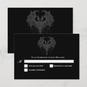 Carte de réponse de mariage Halloween Blak Gothic